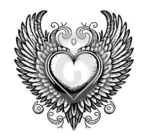 Heart with arrow wings sketch hand drawn sketch in doodle style