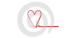 Heart as Symbol of Love on White EKG Heartbeat Background Rendered 4k Animation.