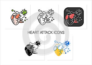 Heart attack icons set