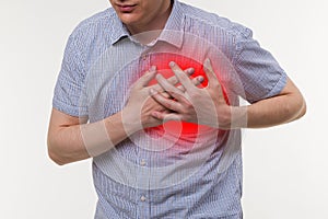 Heart attack, man with chest pain