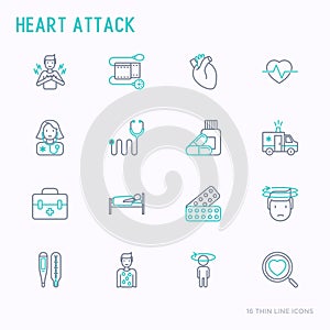 Heart attack thin line icons set