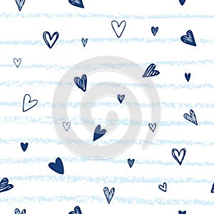 Heart background vector. Hand drawn hearts and lines. Marine sty