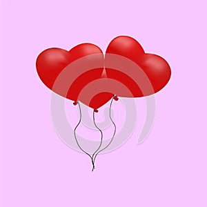 Heart ballons vector illustration. Pink background