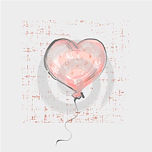 Heart balloon on grunge background cute childish style