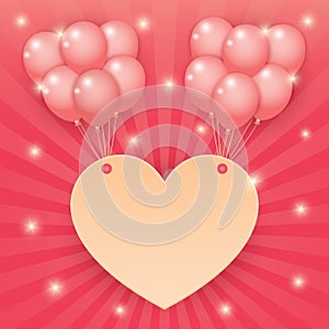 Heart and balloon on starburst background