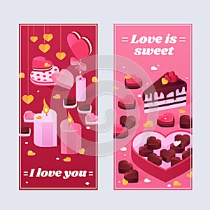 Heart banners in isometric view