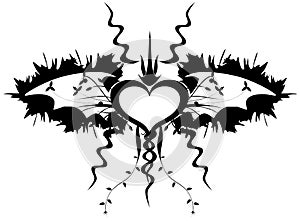 Heart with bat wings in black isolated