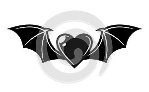Heart with bat wings vector tattoo style object