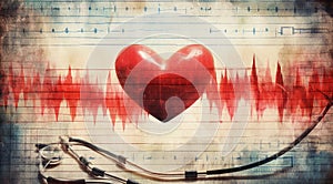 heart beat on ecg background, heart and heartbeat, graffiti heart on wall, graphic designed heart on abstract background