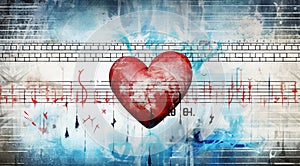 heart beat on ecg background, heart and heartbeat, graffiti heart on wall, graphic designed heart on abstract background