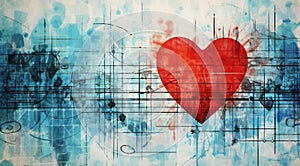 heart beat on ecg background, heart and heartbeat, graffiti heart on wall, graphic designed heart on abstract background