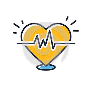Heart beat icon. Heart pulse monitor with signal isolated on white background. Design elements, colored.