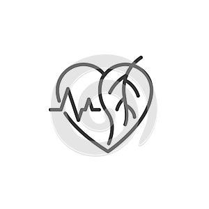 Heart beat and leaf line icon