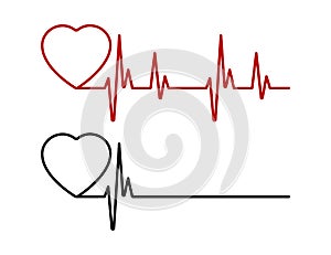 Heart beat line red and black. Red heartbeat line of life and black heartbeat line of death. Red and black heart with palpitation