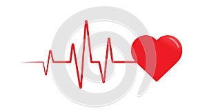 Heart Beat pulse line isolated on white background. Flat design. Vector illustration