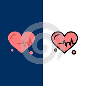 Heart, Beat, Science  Icons. Flat and Line Filled Icon Set Vector Blue Background