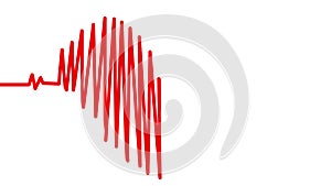 Heart beat in shape of heart. Seamless loop blue background ekg electrocardiogram pulse real waveform. Health concept. 4k
