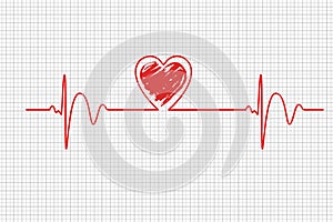 Heart beats, cardiogram. Pulse of life forming heart shape. Medical design. Illustration