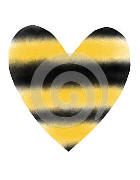 Heart is big black and yellow on a white background. Print on a T-shirt.