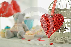 Heart and the bird cage. Vintage background. Love romance concept.