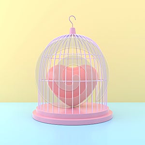 Heart in the birdcage. 3D rendering