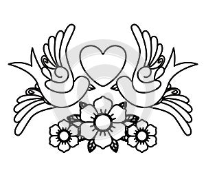 Heart and birds tattoo isolated icon design