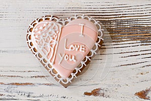 Heart biscuit with inscription.