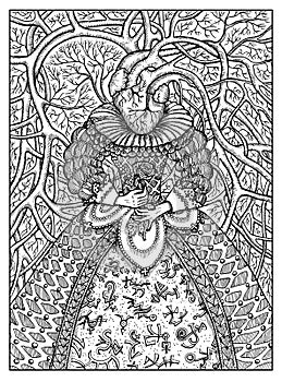 Heart. Black and white mystic concept for Lenormand oracle tarot card