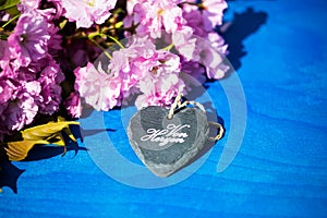 Heart on blue background, with margarites