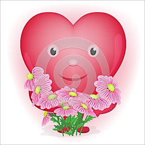 Heart with a bouquet of pink daisies on a white background