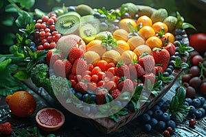 Heart bowl filled with fresh produce