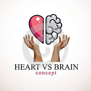 Heart and Brain concept, conflict between emotions and rational