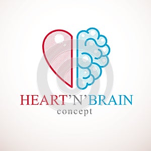 Heart and Brain concept, conflict between emotions and rational photo