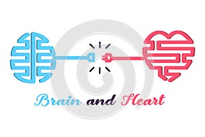Heart and brain connected, Emotions and logic concept