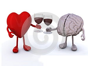 Heart and brain with glass of red wine