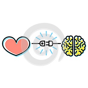 Heart and brain interactions concept - electric plug connection