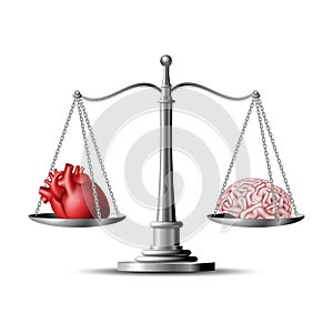 Heart and brain on scales conceptual balance