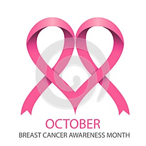 Heart, breast cancer pink ribbon vector