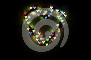 Heart of bright colored hearts-bokeh.Background for lovers