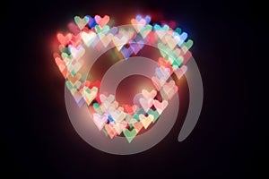 Heart of bright colored hearts-bokeh.Background for lovers