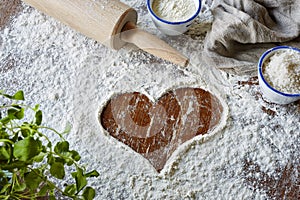 Heart brushed in flour scene