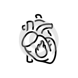 Black line icon for Heart Burn, heart and acid