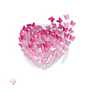 Heart made of pink paper cut butterflies