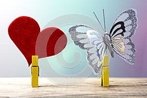 Heart and butterfly attached to clothespin