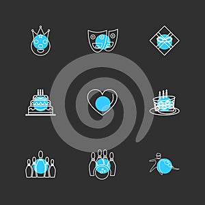 heart , cake , mask , party , birthday , celebrations , anniversary , eps icons set vector