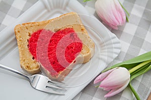 Heart cake with pink tulips
