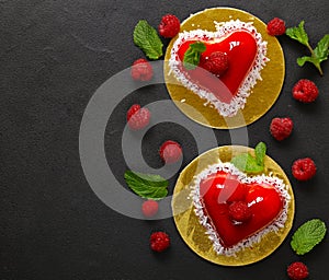 Heart cake with raspberries dessert for Valentine