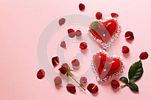Heart cake with raspberries dessert for Valentine