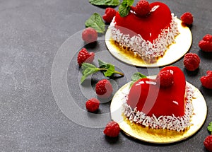 Heart cake with raspberries for Valentine