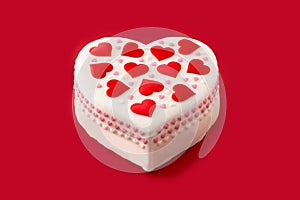 Heart cake for St. Valentine`s Day, Mother`s Day, or Birthday, decorated with sugar hearts